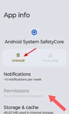 Android System SafetyCore Permissions